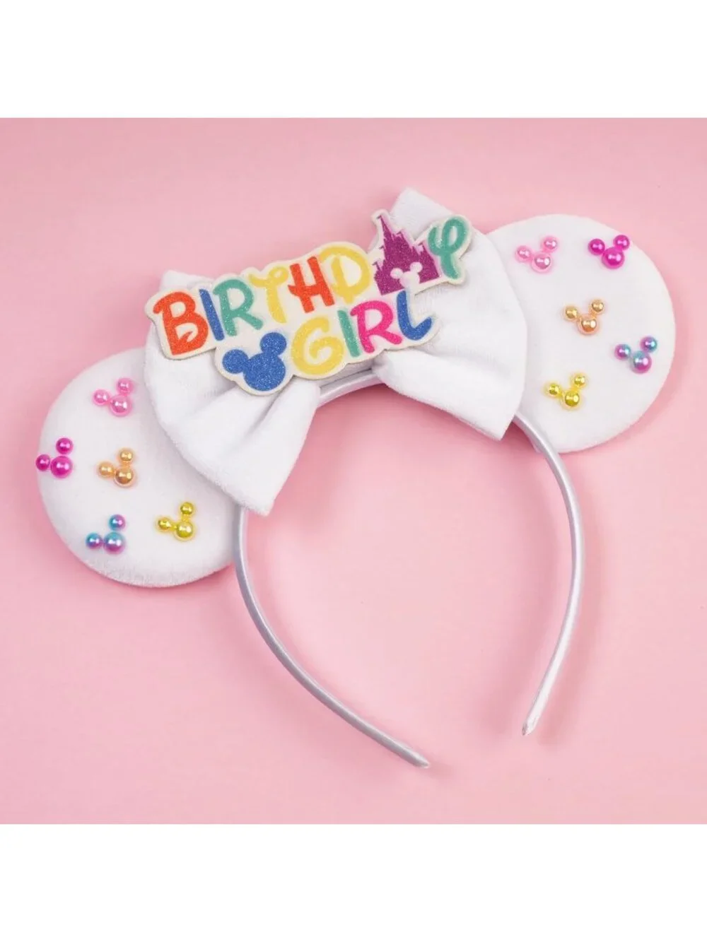 Women White Velvet cotton Candy-Inspired Mickey Mouse Hair Headband